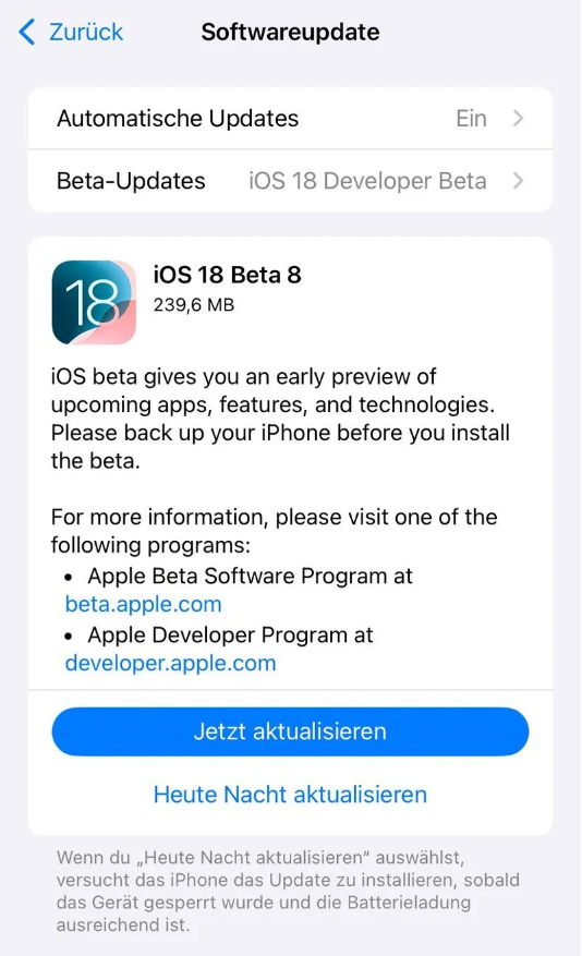 洞口苹果手机维修分享苹果 iOS / iPadOS 18 开发者预览版 Beta 8 发布 